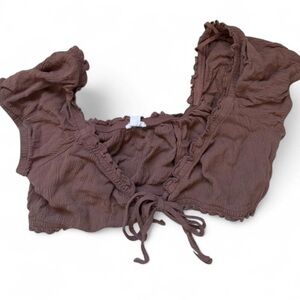 Medium Garage Brown Cropped Tie-Front Top